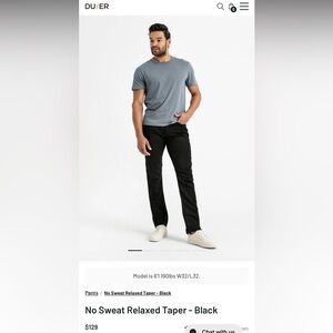 DU/ER Men's No Sweat Relaxed Taper Pants - Black 34 x 32